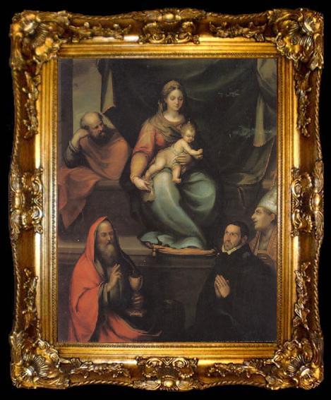 framed  Prado, Blas del The Holy Family,with SS.Ildefonsus and john the Evangelist,and the Master Alonso de Villegas, ta009-2